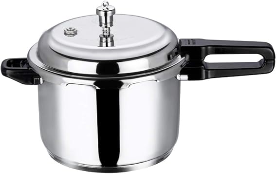 Vinod Pressure Cooker Stainless Steel Outer Lid - 5 Liter Induction Base Cooker Indian Pressure Cooker Sandwich Bottom Best Used For Indian Cooking, Soups, and Rice Recipes, Quinoa