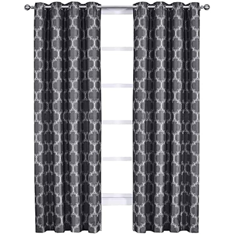 Alana Black-Shadow Curtains, Top Grommet 100% Blackout, Thermal Insulated Window Curtain Panels, PairSet of 2 Panels, 54Wx63L inches Each,