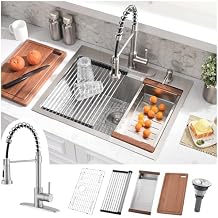 25x22 Drop In Kitchen Sink with Faucet Combo - 25 Inch Single Bowl Kitchen Sink and Faucet Combo Set, Stainless Steel Drop In Workstation Sinks with Accessories