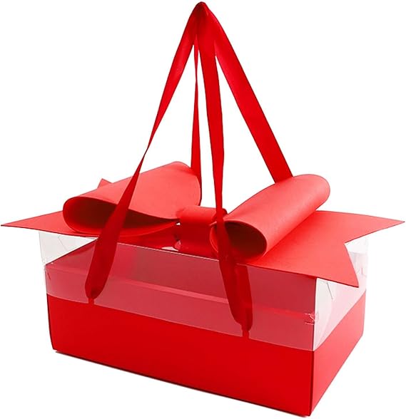 Generic Valentine's Day Gift Box Flower Box with Bow Candy Bag Present Box Valentines Day Gifts for Birthady Party Supplies Wedding, Red