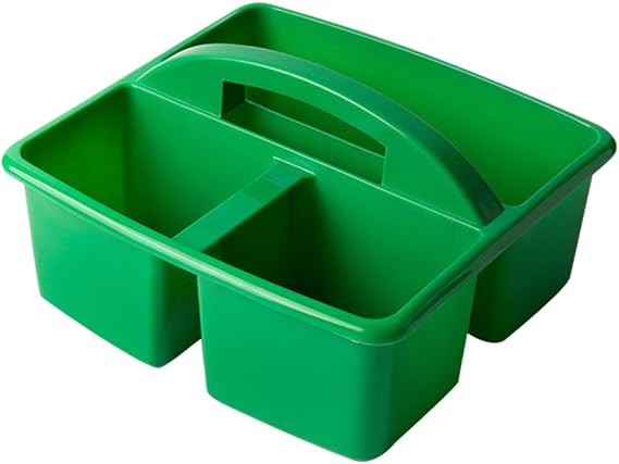 Storage Caddies Box, Portable 3 Compartments Storage Caddy with Carrying Handle Plastic Divided Basket Bin Box Multiuse Arts Crafts Caddies, Green