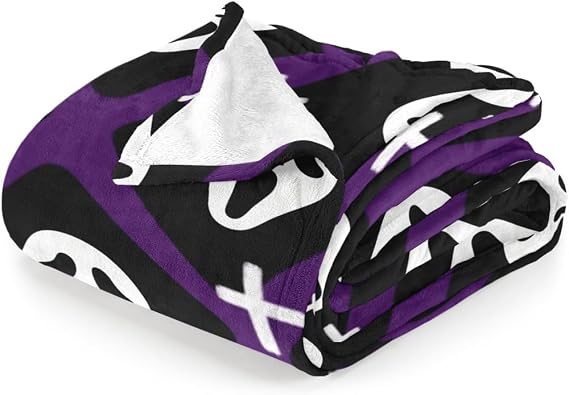 Halloween Spooky Face Blanket, Purple and Black, Soft Ghost Throw for Travel, Office, Home (50" x 40")