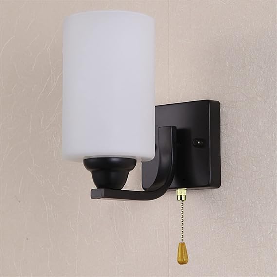 Modern Wall Sconce Light Glass Wall Lamp Bathroom Lights Wall Vanity Lights Fixture with Pull Chain Switch for Bedroom Living Room E27 Socket