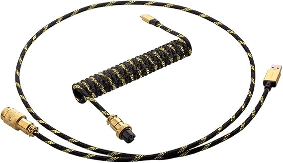 CableMod Pro Coiled Keyboard Cable (Midas Foil Black, USB A to USB Type C, 150cm)