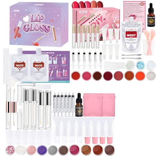 TSVATE Lip Gloss Making Kit, Lipgloss Making Kit for Women, Beginner, Girls, Moisturizing Matte & Moist Lipgloss Base, Double-Ended Tubes, Jojoba Oil, Tween Girls Trendy Stuff