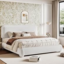 Kelway Upholstered Bed Frame Queen Size Modern Soft Boucle Bed Frame with Adjustable Heandboard, No Box Spring Needed, Easy Assembly, White