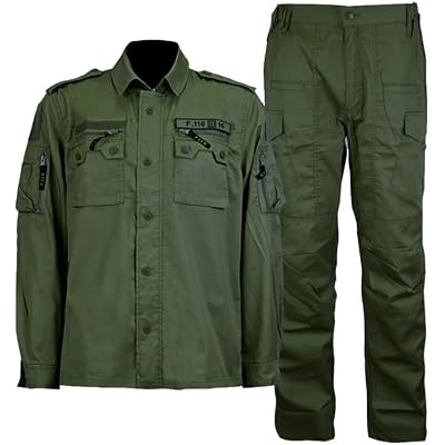 F116 Hunting Camouflage Uniform BDU Tactical Combat Jacket Pants Top and Bottom Set, Airsoft Shooting Gear, Tactical Shooting, CS Survival Game Equipment, OLIVE DRAB, 3 XL