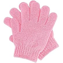 Sibba 2Pcs Exfoliating Wash Gloves Dual Texture Bath Gloves for Shower Body Scrub Exfoliating Mitt Dead Skin Remover Exfoliator Mitten Natural Body Loofah Washcloth (2pcs Pink)