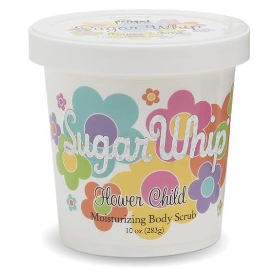 Primal Elements Sugar Scrub, Exfoliating Sugar Whip, Face and Body Cleanser, Moisturizer, Flower Child, 10 oz Package