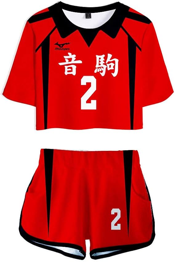 TAING Haikyuu Nekoma & Shiratorizawa High School Volleyball Uniform Kozume Kenma Cosplay Costume 2 Piece Outfits Shirt Shorts XL, High School-Light red 2.