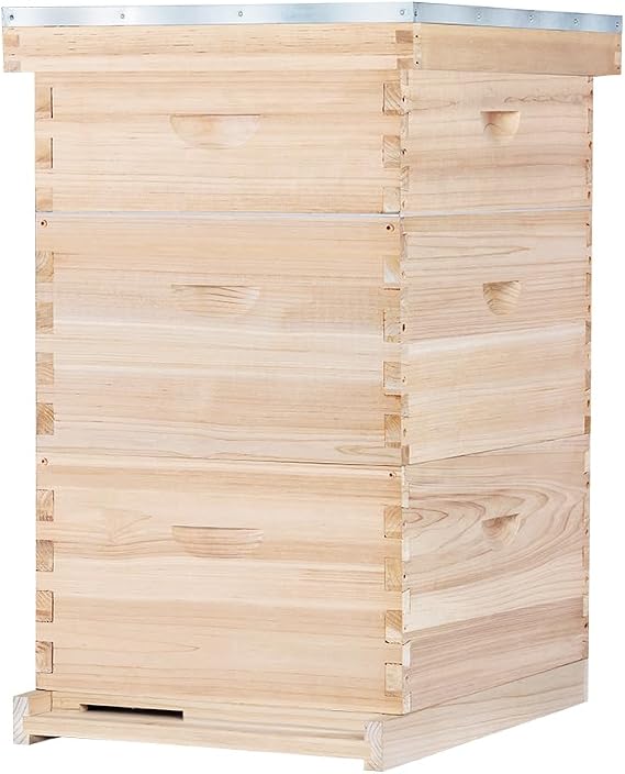 POLLIBEE Bee Hive,10 Frame Beehive Boxes Starter Kit, Langstroth Beehives Include 2 Deep Hive Boxes and 1 Medium Super Bee Box, Include Bee Hive Frames and Wax Foundation Sheets