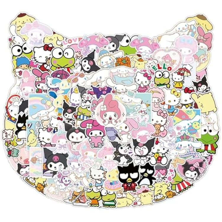 100PCS My Melody and Kuromi Stickers, Hello Kitty Stickers Pompompurin Keroppi Sticker, Cute Sanrio Sticker Japanese Kawaii Decals