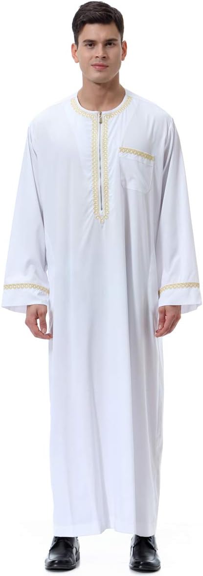 HANYIMIDOO Muslim Arab Men Long Sleeve Crew Neck Thobe Thawb Caftan