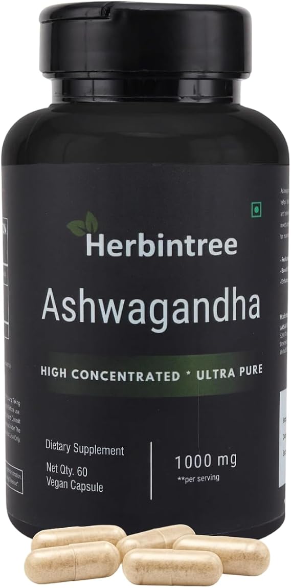 Ashwagandha 1000mg Capsules High Potency Withania Somnifera Extract | Vegan, Non-GMO, Gluten-Free | Traditional Ayurvedic Herb for Daily Wellness 60 Veg Capsules