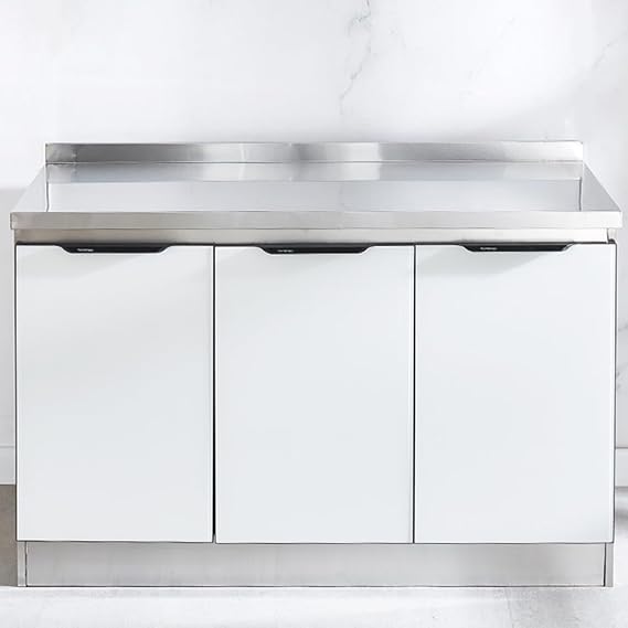 LITFAD Standard Kitchen Storage Cabinet with Stainless Steel Countertop, 3 Doors Closet Cabinet, Kitchen Cupboards Storage, 39" L x 19.5" W x 32.5" H