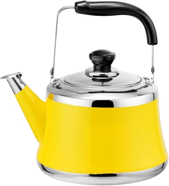 Tea Kettle Stovetop, Whistling Tea Pot 304 Food Grade Stainless Steel Teapot for Stove top, Loud Whistle Kettle for Tea, Coffee, Milk (Yellow, 1.5L)