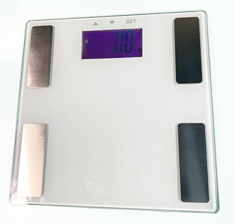 Vivitar PS-V163-WHT Body Analysis Digital Bathroom Scale with an Easy to Read LCD Display Wireless Weight Smart Body Fat Scale Sleek Tempered Glass Platform, Large Display, 400 Pounds, White
