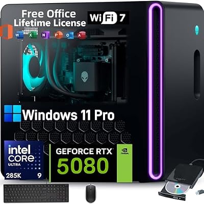 Alienware Aurora R16 Gaming Desktop 2025, Intel 24 Core Ultra 9 285KAI NPU, RTX 5080 GDDR7Beat 4090, 64GB DDR5, 2TB SDD, 2TB HDD, Win 11 Pro, with Office License, External DVD Drive, WiFi 7