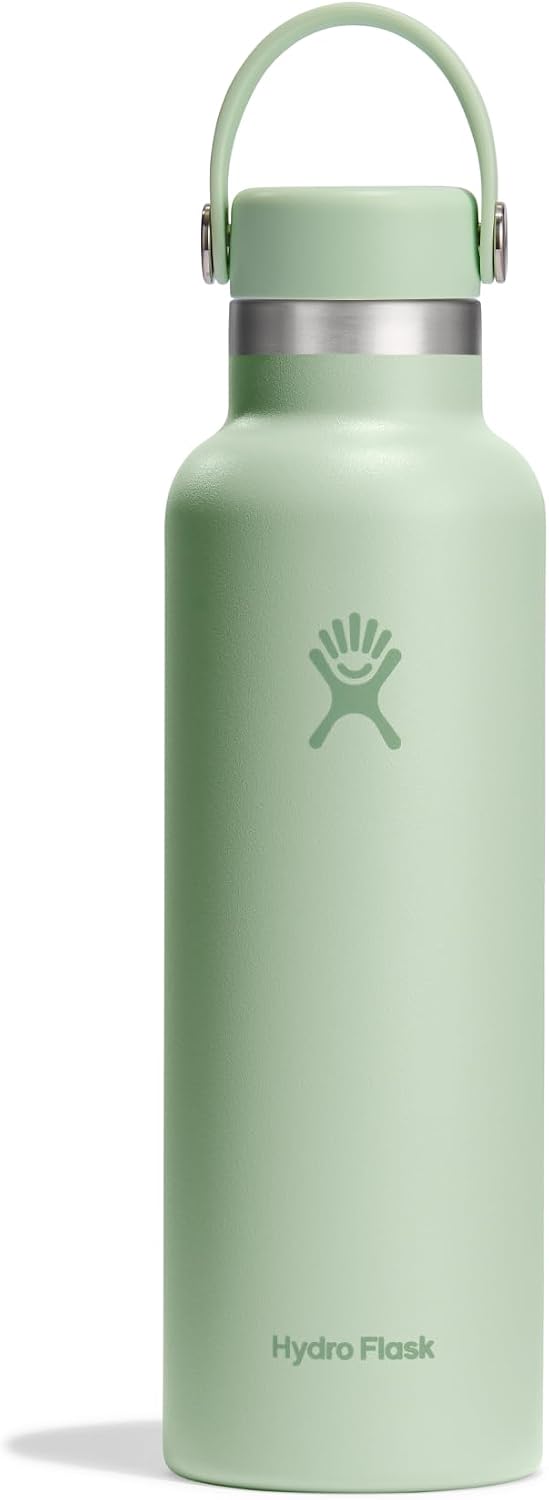 HYDRO FLASK - Standard Mouth Water Bottle 621 ml 21 oz - Vacuum Insulated Stainless Steel Water Bottle with Leak Proof Flex Cap and Powder Coat - Aloe