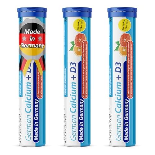 German Calcium  Vitamin D Drink Effervescent Tablets 60 Servings Orange-Grapefruit Flavour - 500 mg Calcium, 2,5 g Vitamin D3 - T&D Pharma Made in Germany
