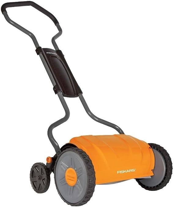 Fiskars Push Mower - 17" Cut Width Manual Reel Mower with No Motor - Grass Cutter with Steel Blades that Stay Sharp - Eco-Friendly Cordless Grass Trimmer for Lawn Care