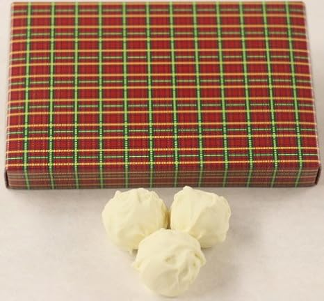 Scott's Cakes White Chocolate Coconut Cream Bon-Bons in a 1 Pound Christmas Plaid Box