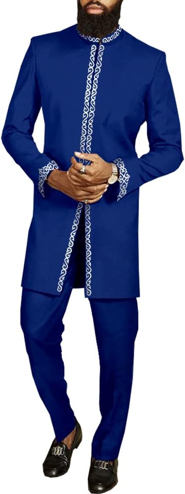 African Suit for Men Dashiki Coats and Ankara Pants 2 Piece Set Wedding Evening Outfits Slim Fit Outwear Jacket Clothes