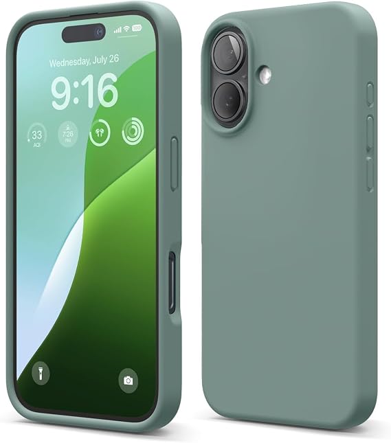 Apple iPhone 16 Compatible Custom Silky Touch Feeling Soft Velvet Launch Silicone Case Cover (Dark Green)