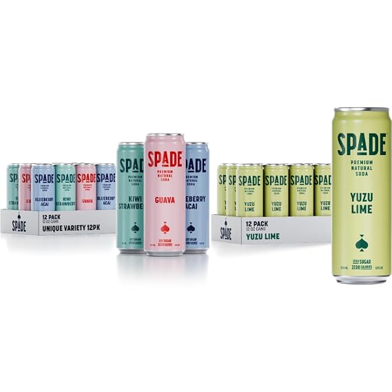 Spade Soda | Unique Variety + Yuzu Lime, Premium All-Natural, No Sugar, No Calories, Electrolytes, Magnesium, Potassium, Non GMO, Sweet Quality Stevia, No Artificial Sweeteners, Great Bold Taste