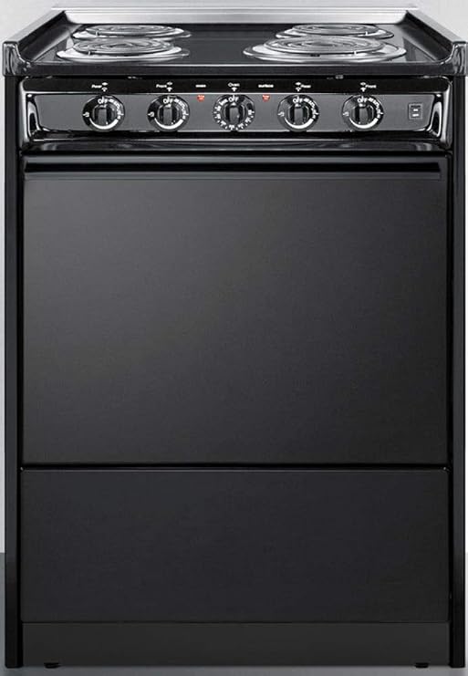 Summit Appliance TEM610CR 24" Wide Slide-in Electric Range in Black with Lower Storage Compartment, Indicator Lights, Broiler Pan, Chrome Drip Pans, Recessed Oven Door, Push-to-turn Burner Knobs