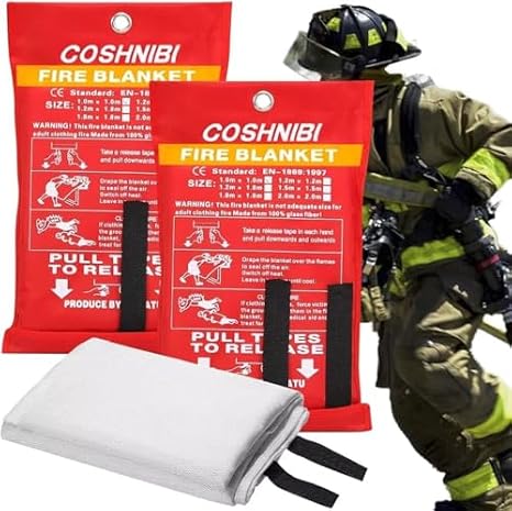 COSHNIBI Emergency Fire Blanket for Home & Kitchen - High Heat Resistant Fire Suppression Blanket (2 Pack)