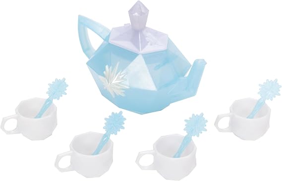 Disney Frozen Elsa Beautiful Ice-Inspired Tea Set, Includes 1 Teapot, Lid, and 4 Teacups with Teaspoons, Teapot Toy Lights Up and Makes Freezing Sounds!
