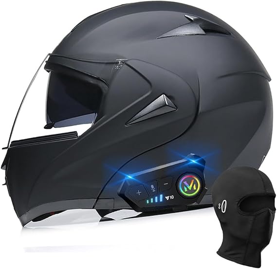 Bluetooth Modular Motorbike Helmet, ECE Approved Flip Up Full Face Motorcycle Helmet, with Double Visor Built-in Speaker Headset Microphone, for Automatic Answering XS~XL
