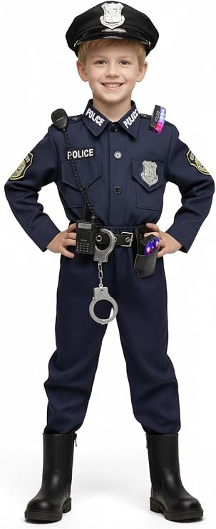 Police Costume for Kids, Police Officer for Boys Girls Cop Uniform Outfit, Career Day, Role Play, Halloween Dress Up Parties