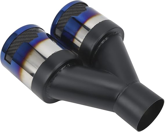 Bluing Exhaust Tip Tail Throat Pipe 2.2in Inlet Dual Outlet 304 Stainless Steel Universal for Car