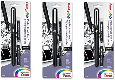 Pentel Arts Pocket Brush Pen, Includes 2 Black Ink Refills (GFKP3BPA) 3 Sets