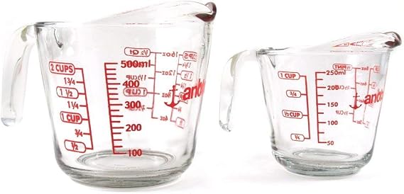 Anchor Hocking 2 Piece Glass Measuring Cup Set 16 oz and 8 oz
