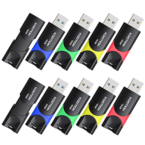 USB 3.0 Flash Drive KOOTION 10 Pack 16GB USB 3.0 Thumb Drive Retractable 16G Zip Drive Ultra High Speed USB Stick Jump Drive Rugged Memory Stick with LED Indicator for Data Storage and Transfer