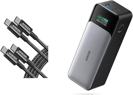 Anker USB C Charger Cable (6ft 100W, 2Pack), USB 2.0 Type C Charger Fast Charging Power Bank, 24,000mAh 3-Port Portable Charger with 140W Output, Smart Digital Display, Compatible with iPho