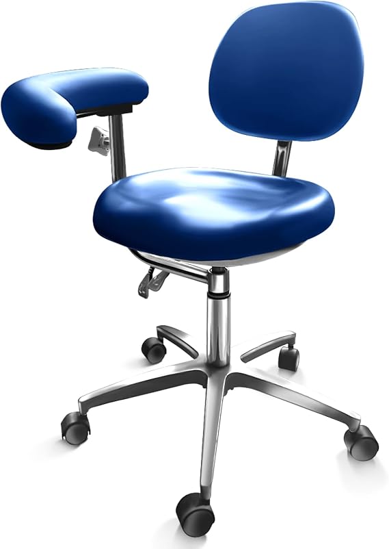 Dental Assistant Chair PU Leather with Swivel Armrests, Rolling Dental Chair, Ergonomic Swivel Dentist's Stool with Backrest for Clinics, Tattoo, Home and Laboratory - Blue
