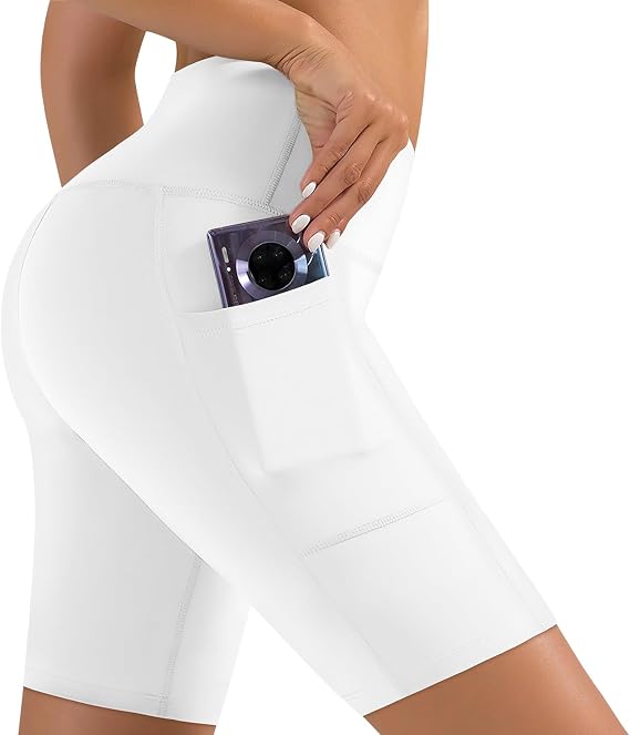 NEW YOUNG Biker Shorts Women with Pockets,5"/8" High Waisted Yoga Shorts Tummy Control for Workout Running