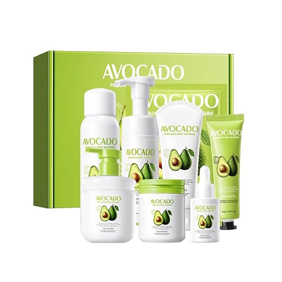 Avocado Skin care Set,8-In-1 Skin Care Kit With Cleanser, Face Cream, Essence Liquid,Body Lotiong, Cleaning Mousse,Birthday Christmas Gifts Set For Teen Girls