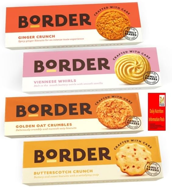 Border Biscuits Selection Value pack, 4 Delicious Flavours Butterscotch Crunch, Golden Oat Crumbles, Viennese Whirls and Ginger Crunch - Perfect Biscuits Gift for friends and family (Pack of 1 Mix 4)