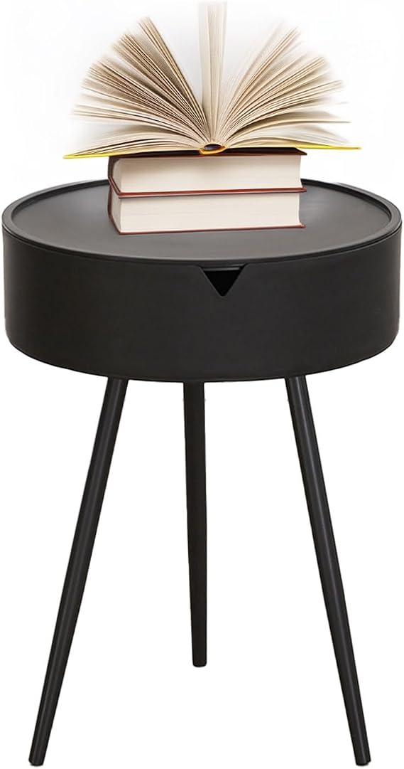 Nightstand Modern Simple 15.75" Round Storage Table Black