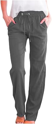 Bilqis Linen Pants Women Plus Size Lightweight Casual Cotton Pant Summer Relax Fit Elastic Waist Solid Lounge Long Trousers