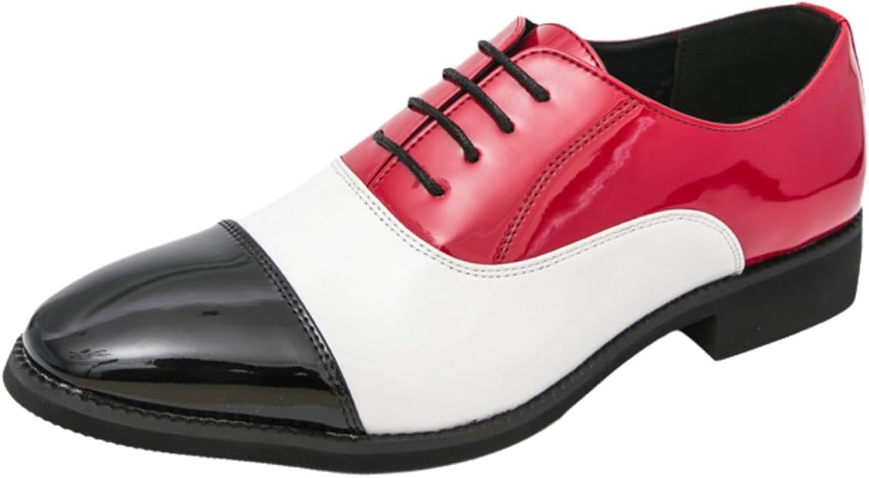 Men's Dress Oxford Shoes Vintage Patent Leather Design Lace Up Low Chunky Heel Non-Slip Round Toe Derby Formal for Wedding Office Prom