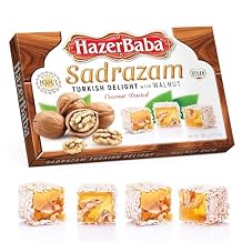 Hazer Baba Premium Turkish Delight Candy, Sadrazam Double Walnut Coconut Dusted,10.5oz (Pack of 1), Gourmet Snack Box, Traditional, Vegan Snack, Lokum, Unique Sweets, Loukumi, Delicias Turcas, Halal, Kosher