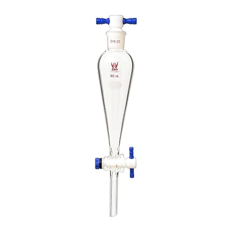 Separatory Funnel with 19/22 Joint and 2mm PTFE Stopcock & Stopper, 60mL