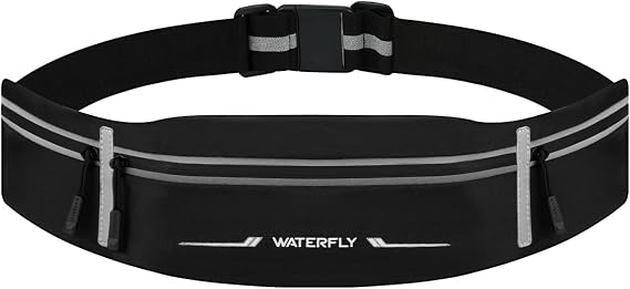 WATERFLY Running Belt Fanny Pack: Slim Lightweight 3 Pockets for Women Men