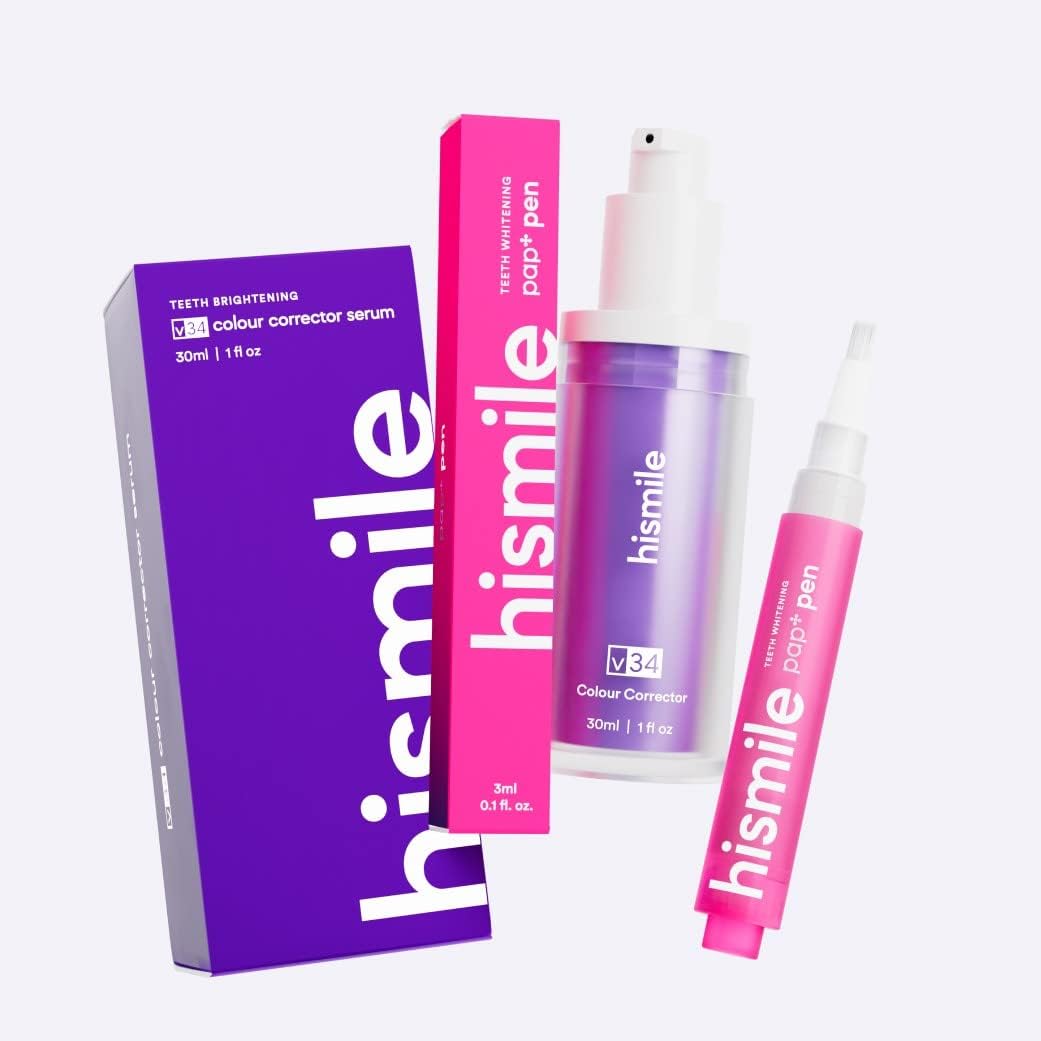Hismile Fast Whitening Bundle, V34 Colour Corrector, Pap Teeth Whitening Pen, Purple
